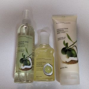 Bath & Body Works Pleasures Coconut Lime Verbena - cream, splash bub bath set
